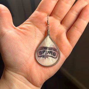 San Antonio Spurs earrings made out of string into a hoop like earring